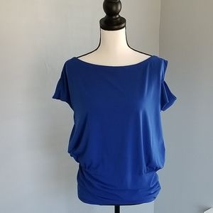 Royal, cobalt blue asymmetric boatneck top